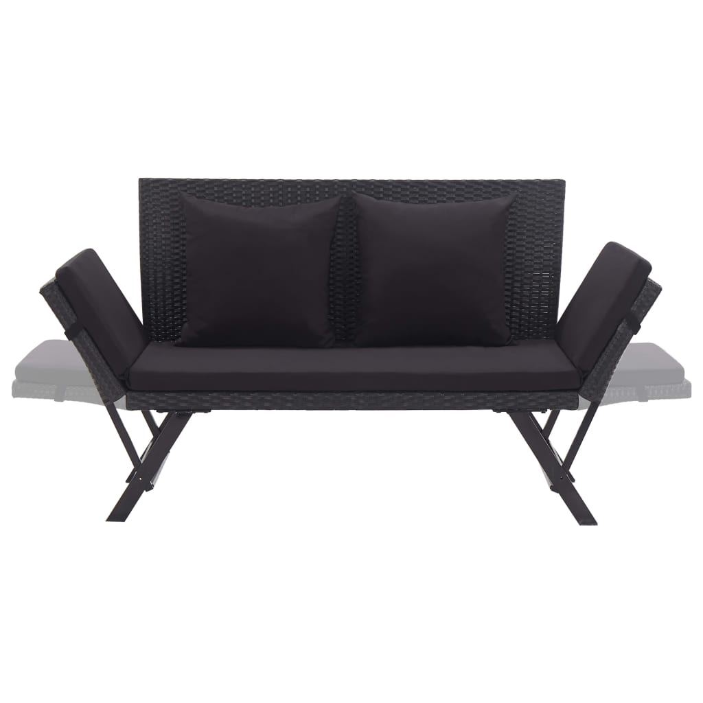 Panchina da Giardino con Cuscini 176 cm Nera in Polyrattan