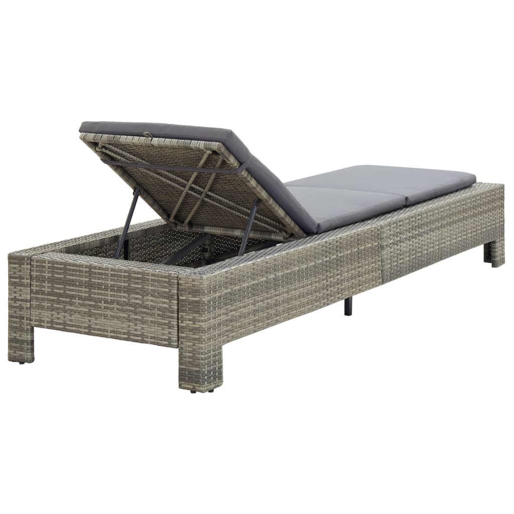 Lettino Prendisole con Cuscino in Polyrattan Grigio