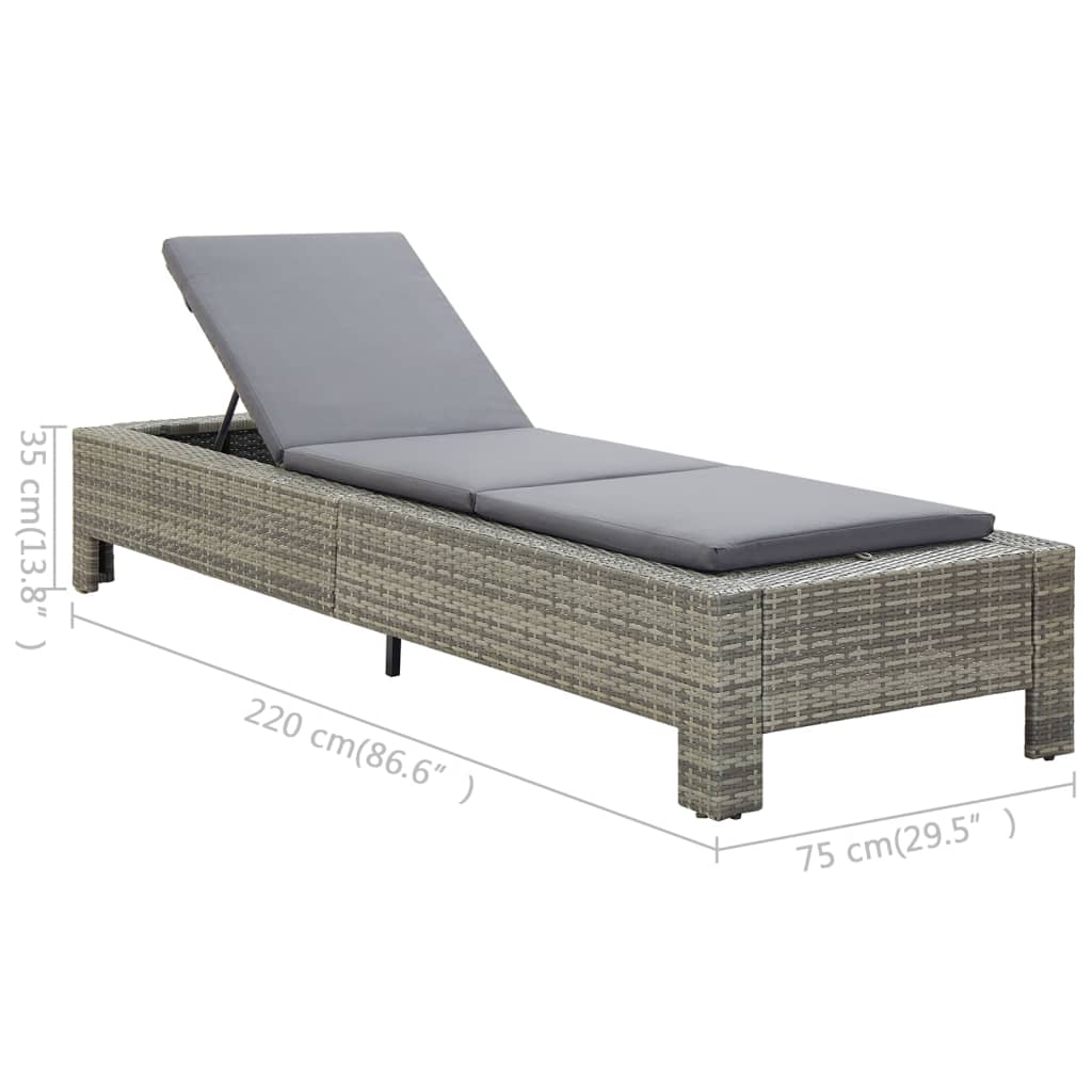 Lettino Prendisole con Cuscino in Polyrattan Grigio