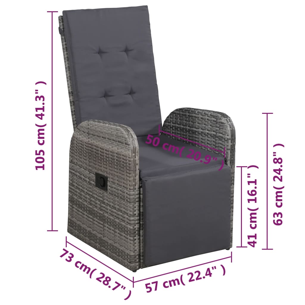 Set da Bistrot 3 pz con Cuscini in Polyrattan Grigio