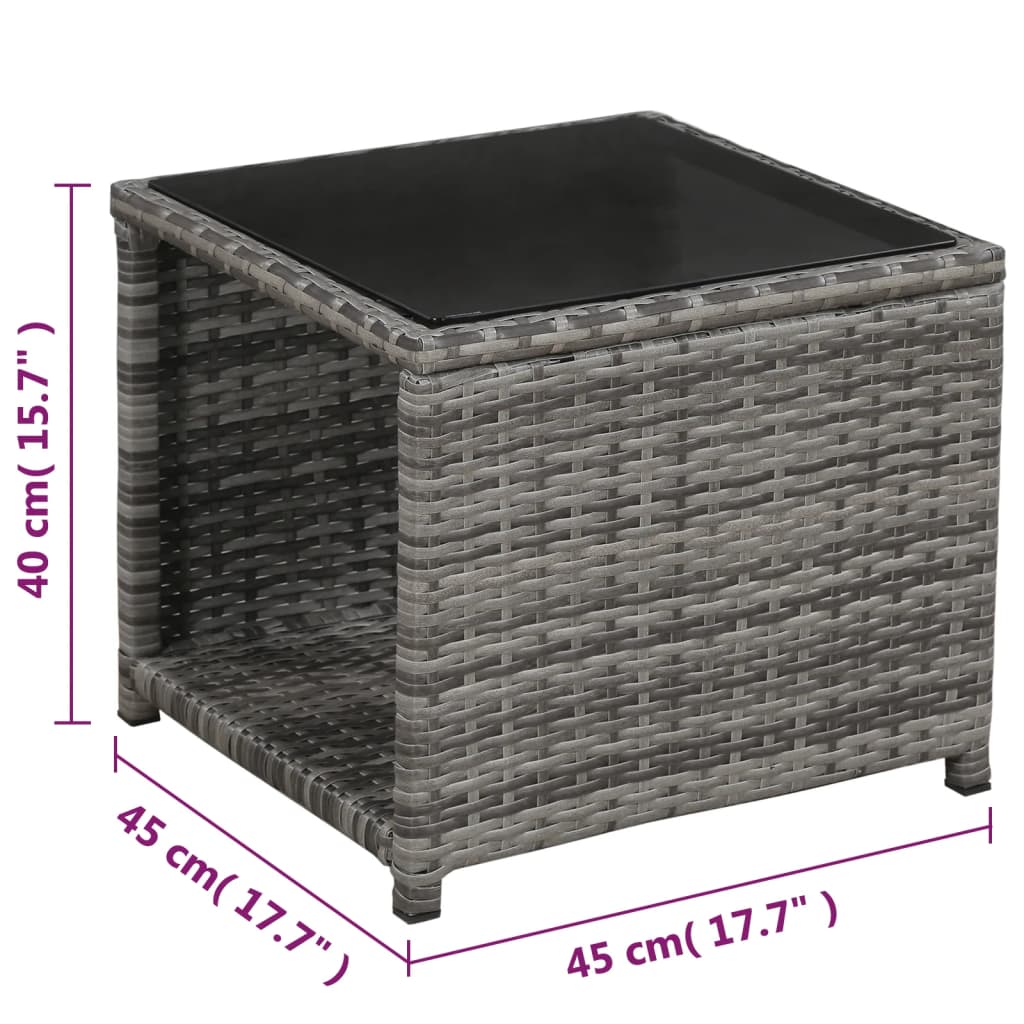 Set da Bistrot 3 pz con Cuscini in Polyrattan Grigio