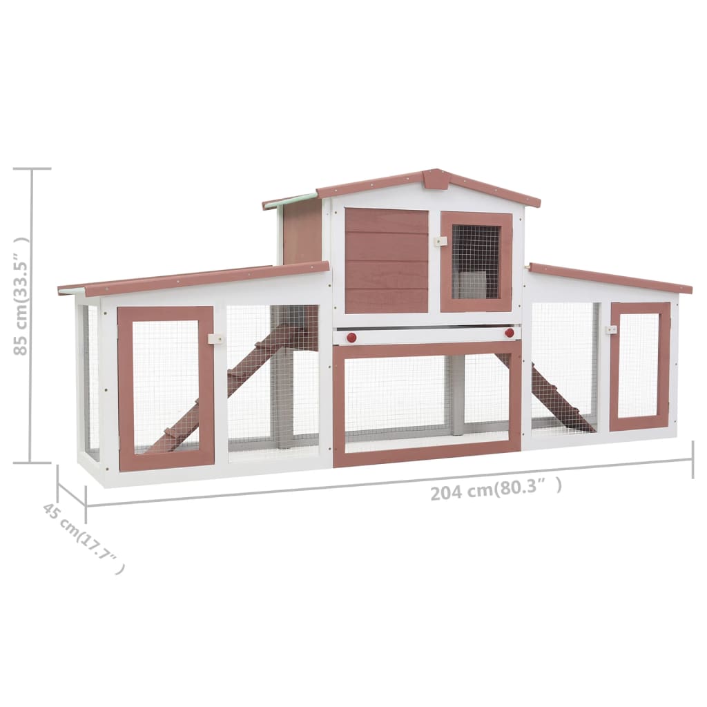 Conigliera per Esterni Grande Marrone Bianca 204x45x85cm Legno