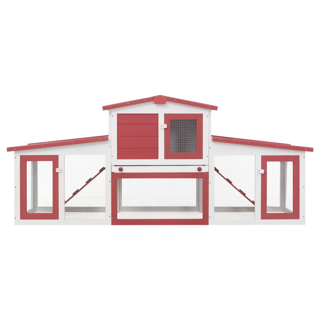 Conigliera per Esterni Grande Rossa e Bianca 204x45x85cm Legno