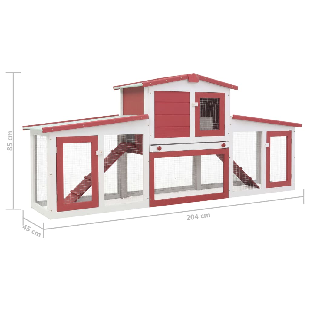 Conigliera per Esterni Grande Rossa e Bianca 204x45x85cm Legno