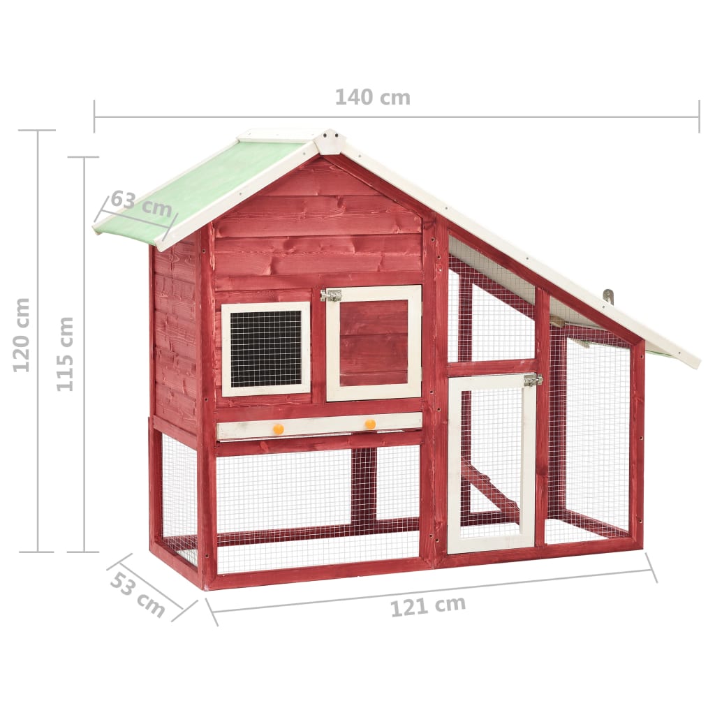 Conigliera Rosso e Bianco 140x63x120cm Legno Massello di Abete