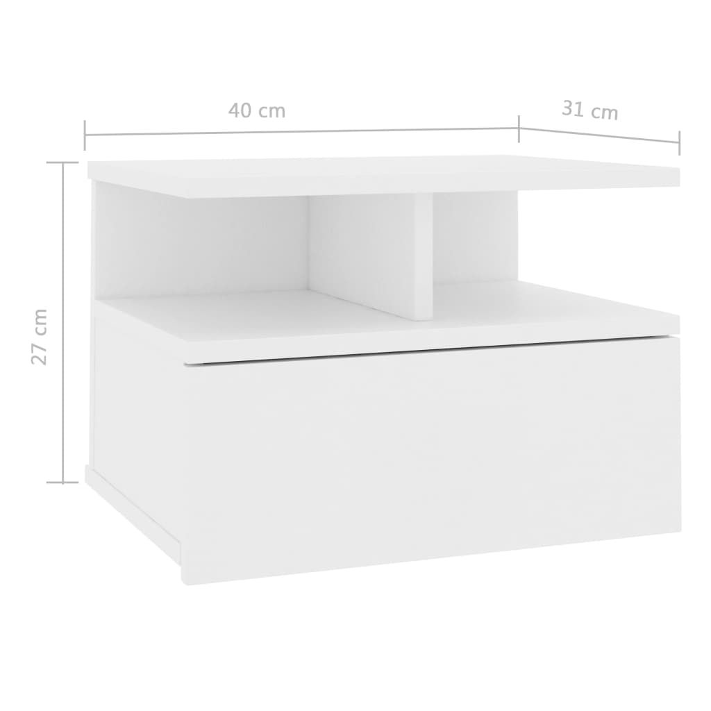 Comodini Pensili 2pz Bianchi 40x31x27 cm in Legno Multistrato