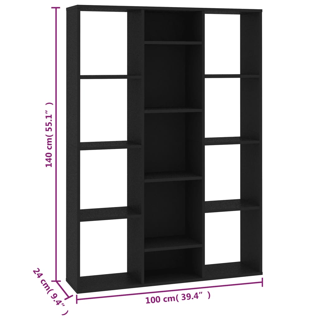 Libreria/Divisorio Nero 100x24x140 cm in Legno Multistrato