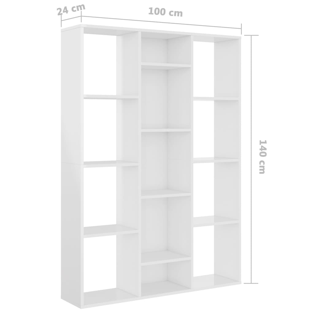 Libreria/Divisorio Bianco Lucido 100x24x140 cm in Multistrato