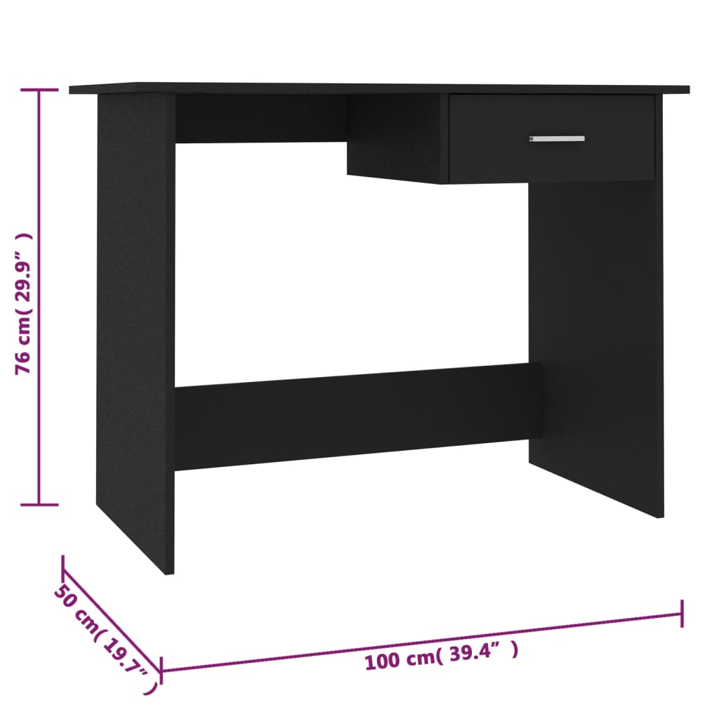 Scrivania Nera 100x50x76 cm in Legno Multistrato