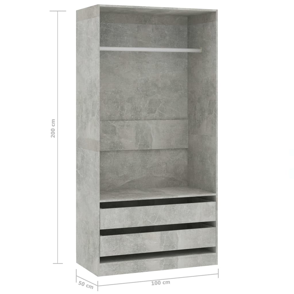 Armadio Grigio Cemento 100x50x200 cm in Legno Multistrato