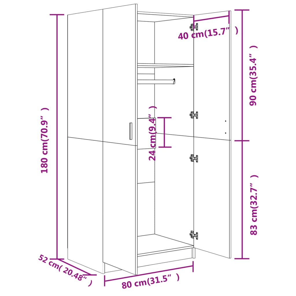 Armadio Grigio Cemento 80x52x180 cm in Legno Multistrato