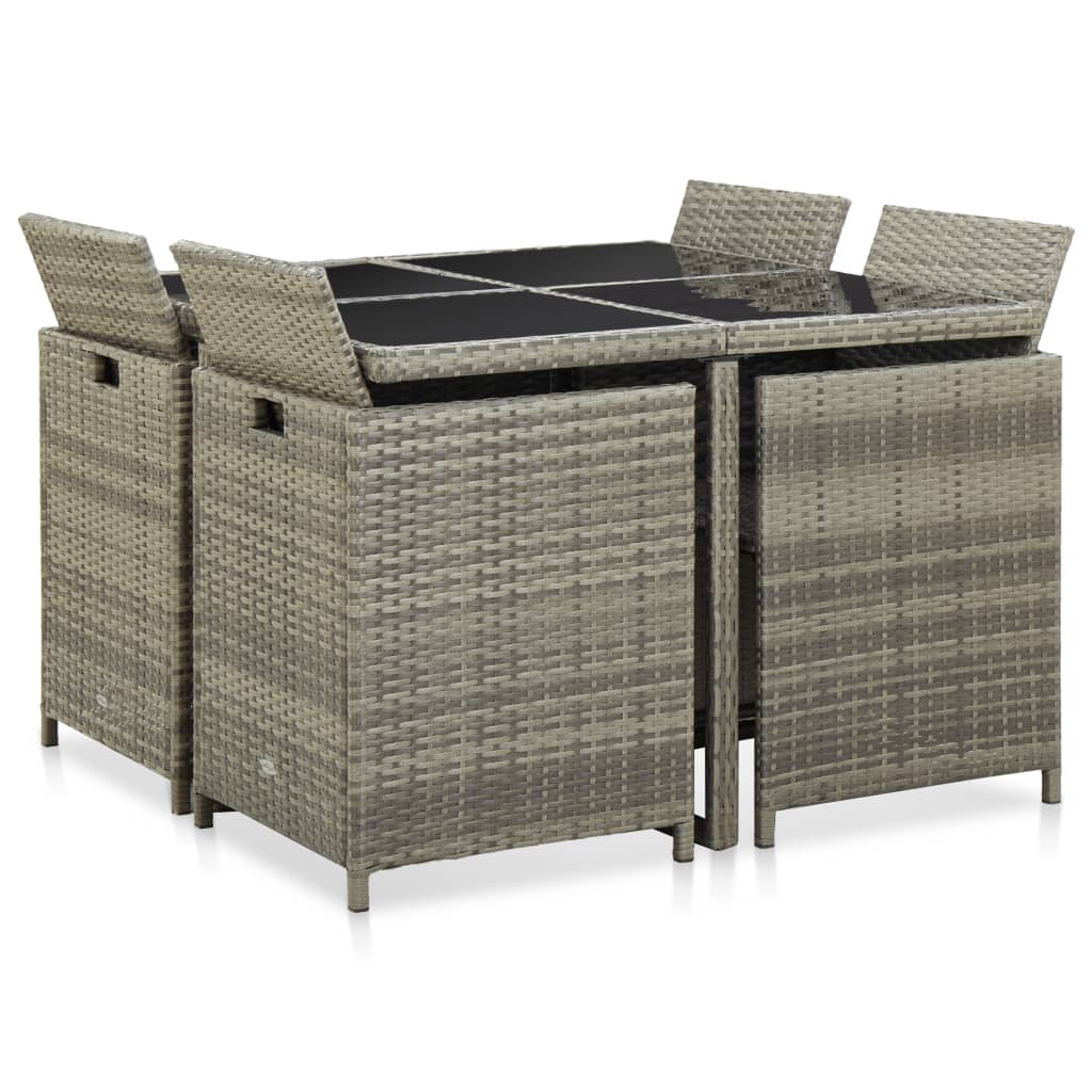 Set da Pranzo da Giardino 9 pz con Cuscini in Polyrattan Grigio