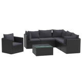 Set Divani da Giardino 7 pz con Cuscini in Polyrattan Nero