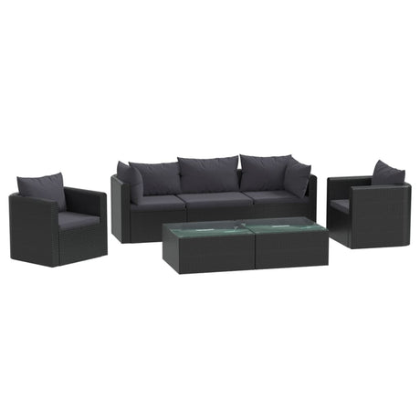 Set Divani da Giardino 7 pz con Cuscini in Polyrattan Nero