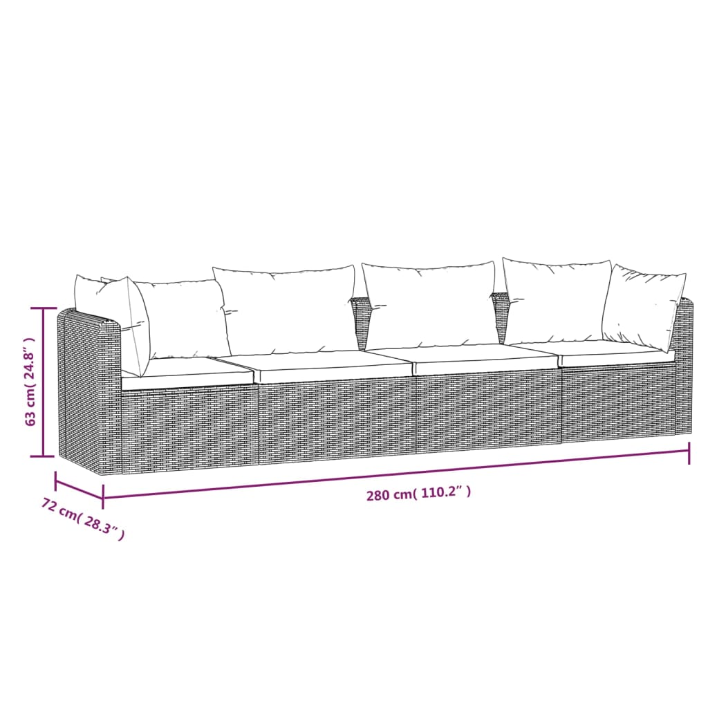 Set Divani da Giardino 4 pz con Cuscini in Polyrattan Nero