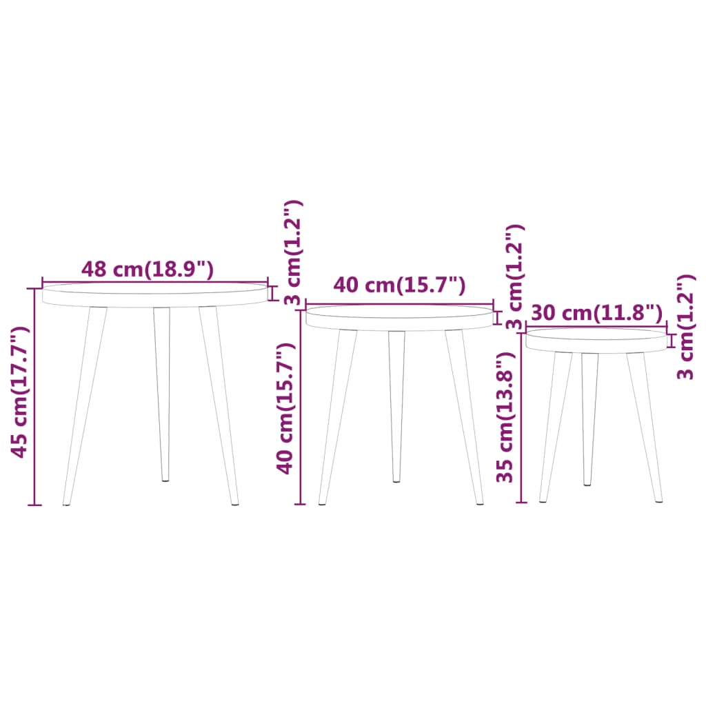 Set di Tavolini 3 pz Grigi in MDF e Ferro