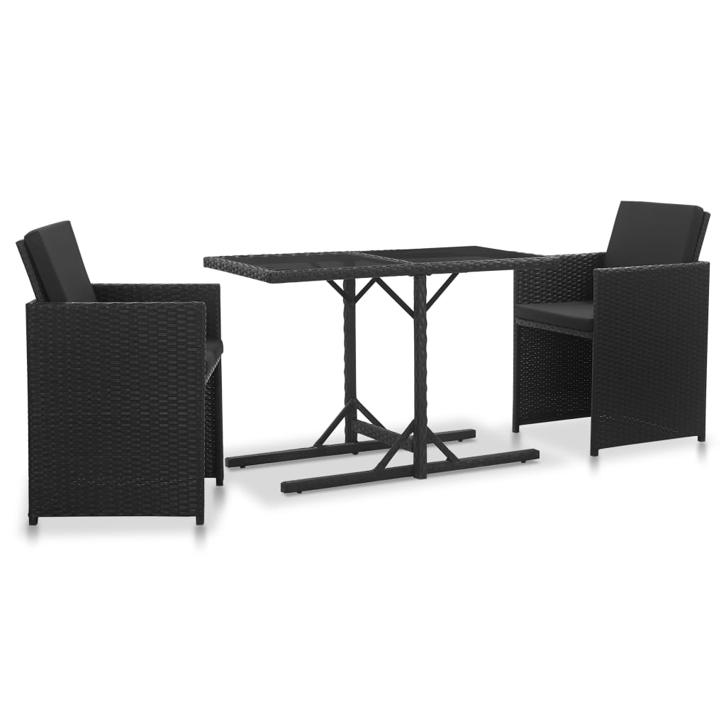 Set da Pranzo da Giardino 9 pz con Cuscini in Polyrattan Nero