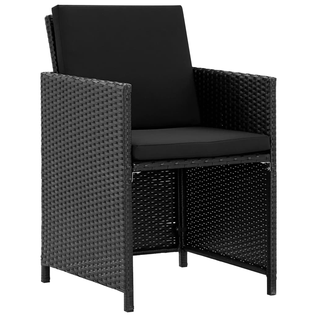 Set da Pranzo da Giardino 9 pz con Cuscini in Polyrattan Nero