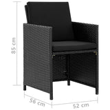 Set da Pranzo da Giardino 9 pz con Cuscini in Polyrattan Nero