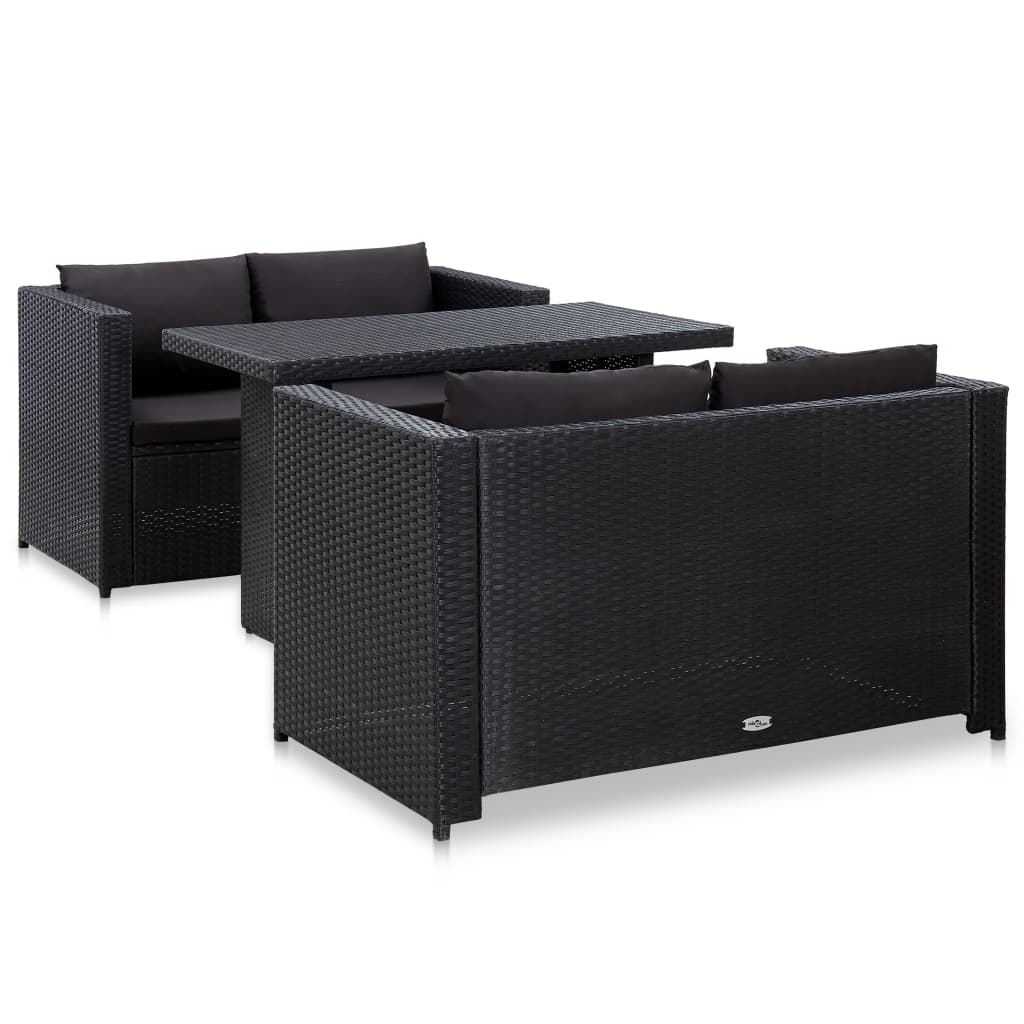 Set Divani da Giardino 3 pz con Cuscini in Polyrattan Nero