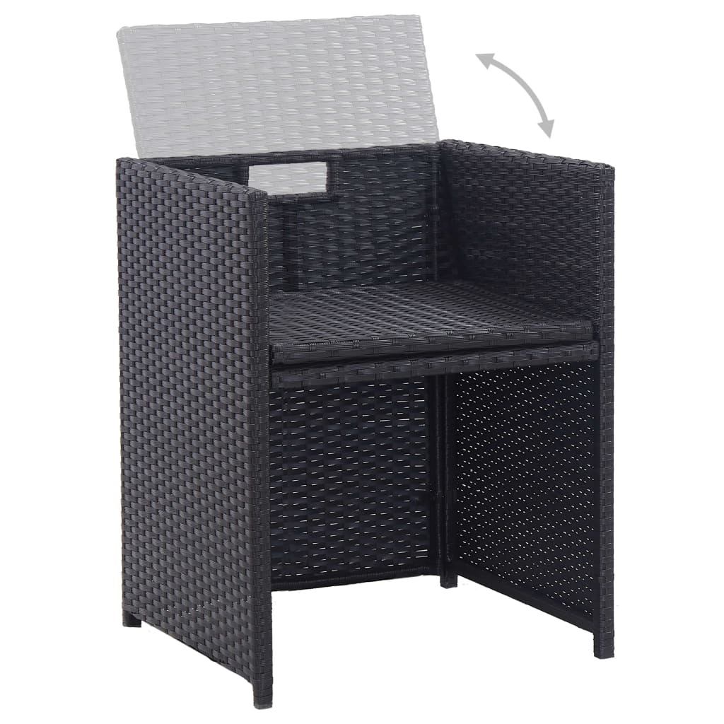 Set da Pranzo da Giardino 15 pz con Cuscini in Polyrattan Nero