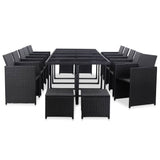 Set da Pranzo da Giardino 15 pz con Cuscini in Polyrattan Nero