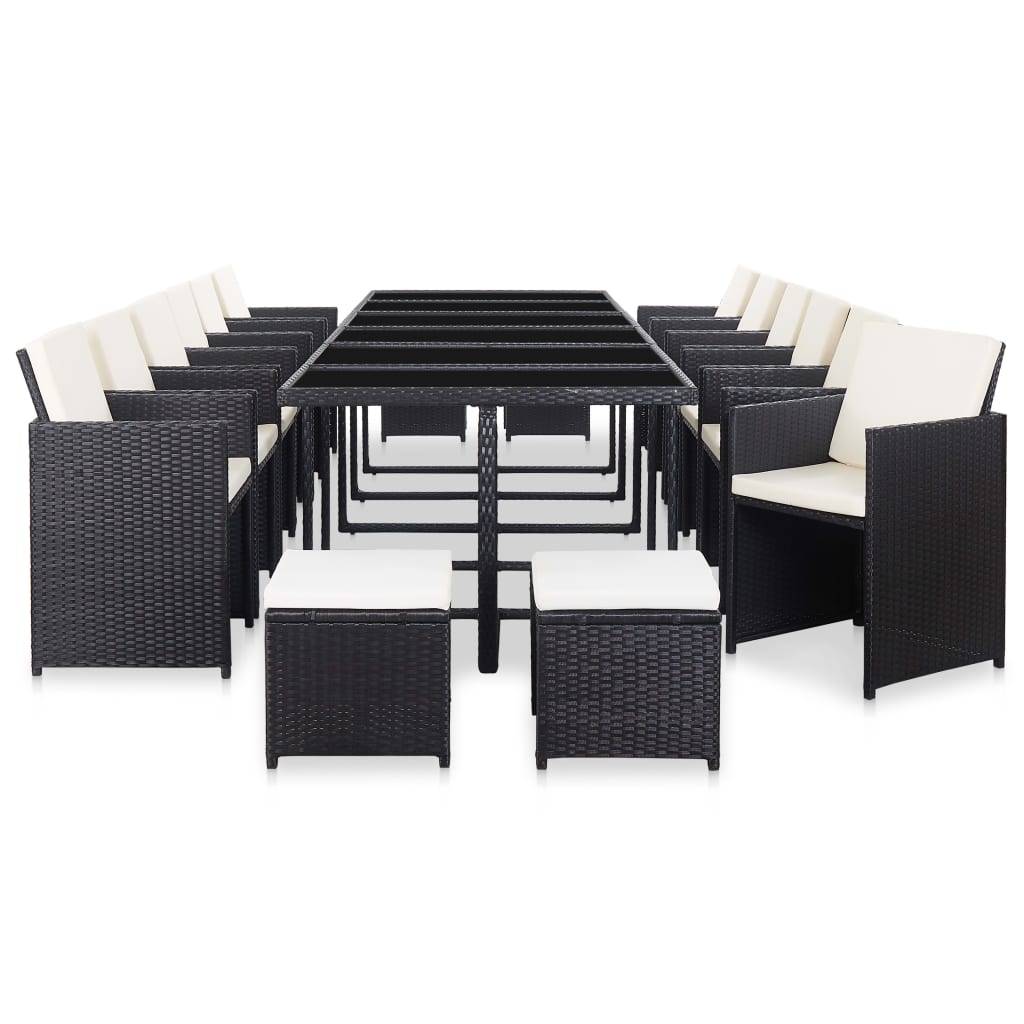 Set da Pranzo da Giardino 17 pz con Cuscini in Polyrattan Nero