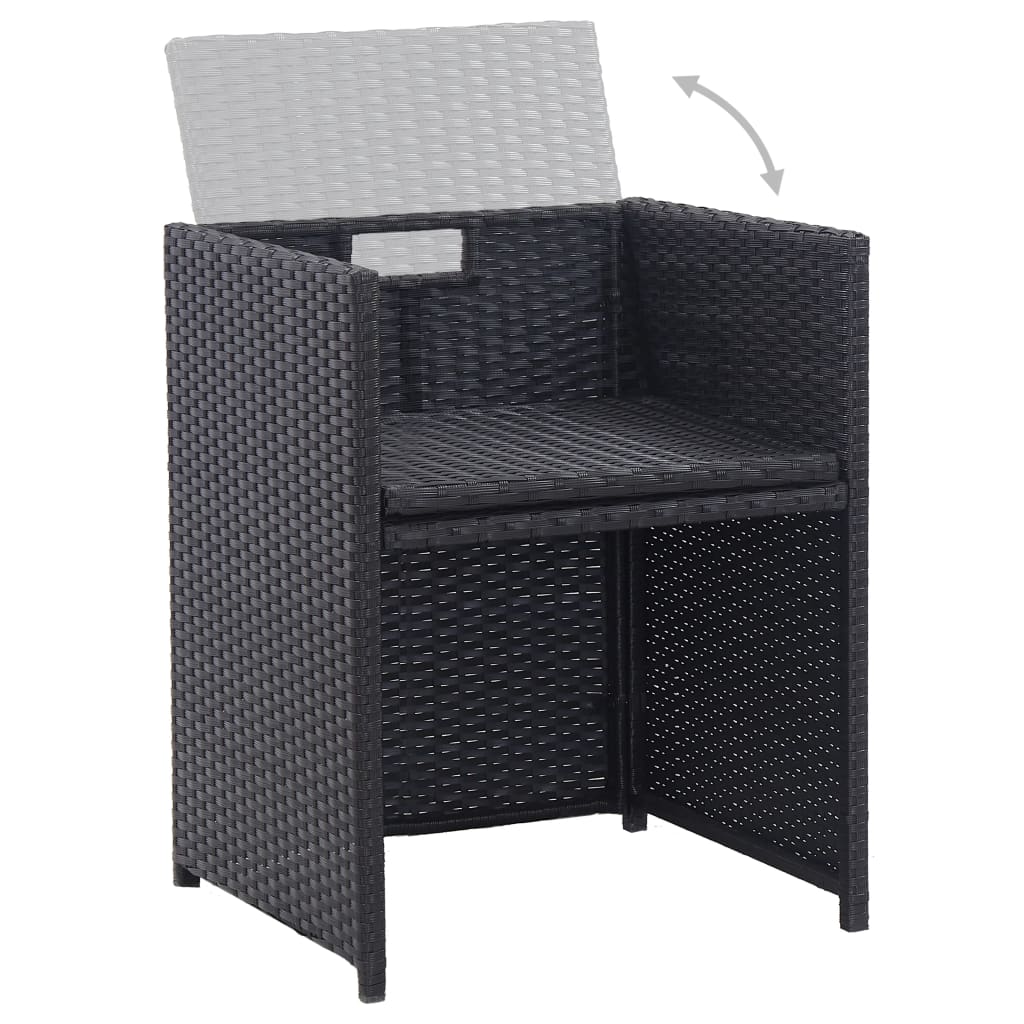 Set da Pranzo da Giardino 17 pz con Cuscini in Polyrattan Nero