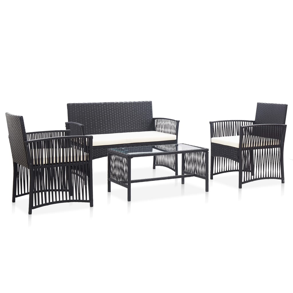 Set Divani da Giardino 4 pz con Cuscini in Polyrattan Nero