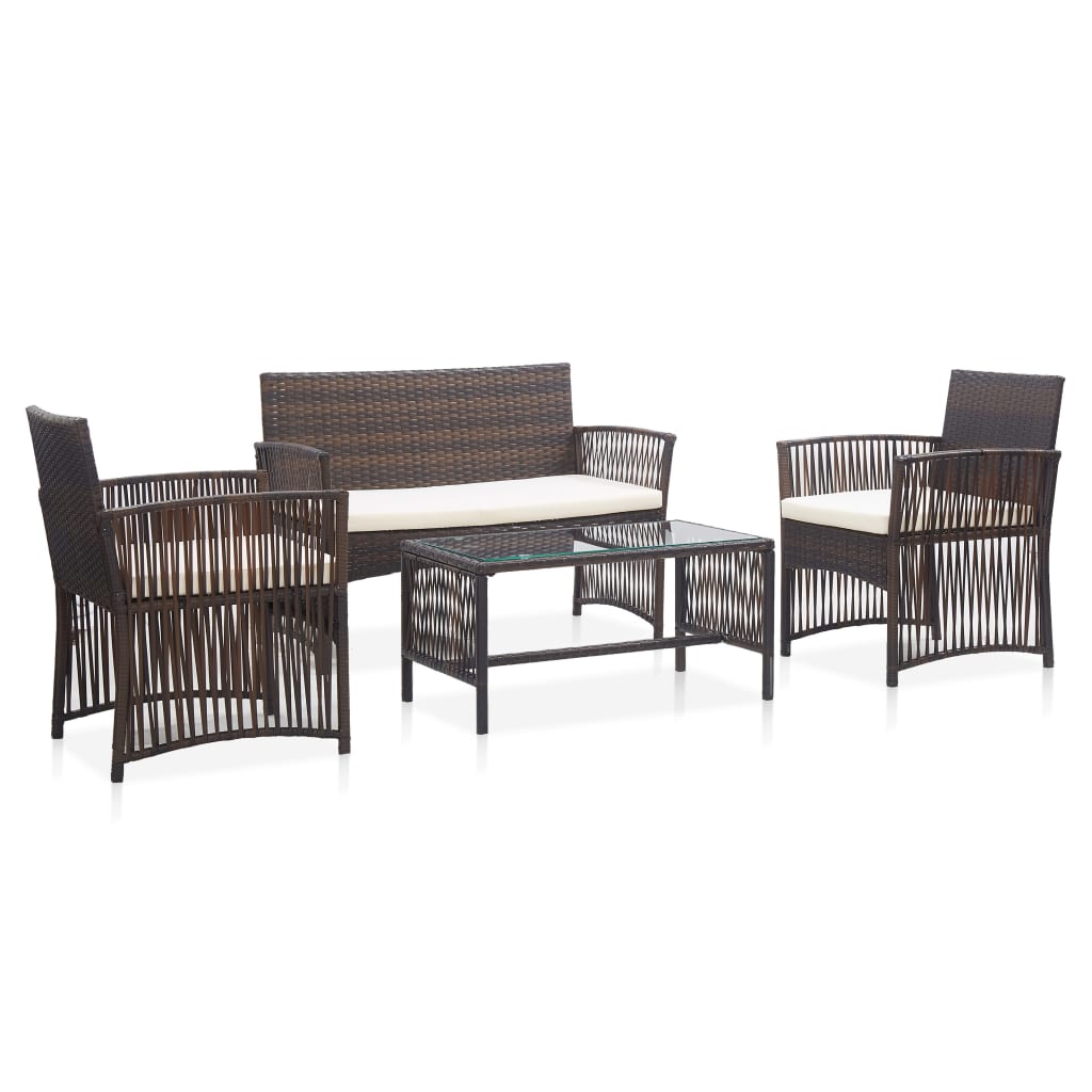 Set Divani da Giardino 4 pz con Cuscino in Polyrattan Marrone