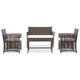 Set Divani da Giardino 4 pz con Cuscino in Polyrattan Marrone