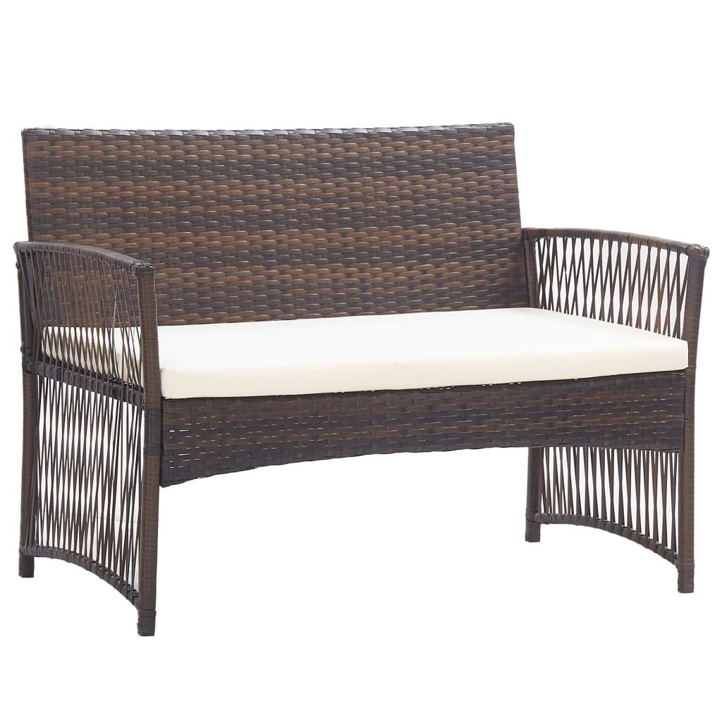 Set Divani da Giardino 4 pz con Cuscino in Polyrattan Marrone