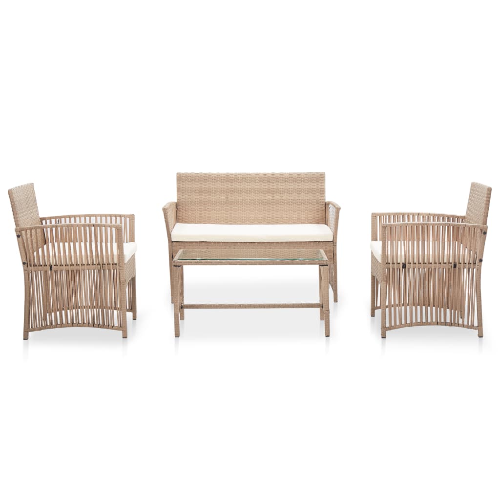 Set Divani da Giardino 4 pz con Cuscino in Polyrattan Beige