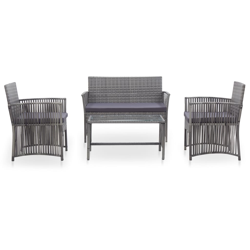 Set Divani da Giardino 4 pz con Cuscini in Polyrattan Antracite