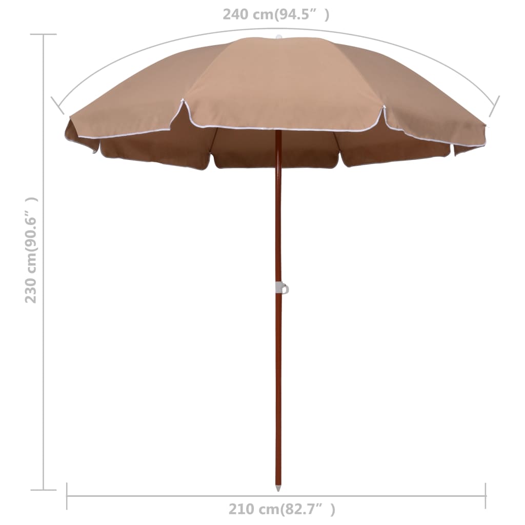 Ombrellone con Palo in Acciaio 240 cm Grigio Talpa
