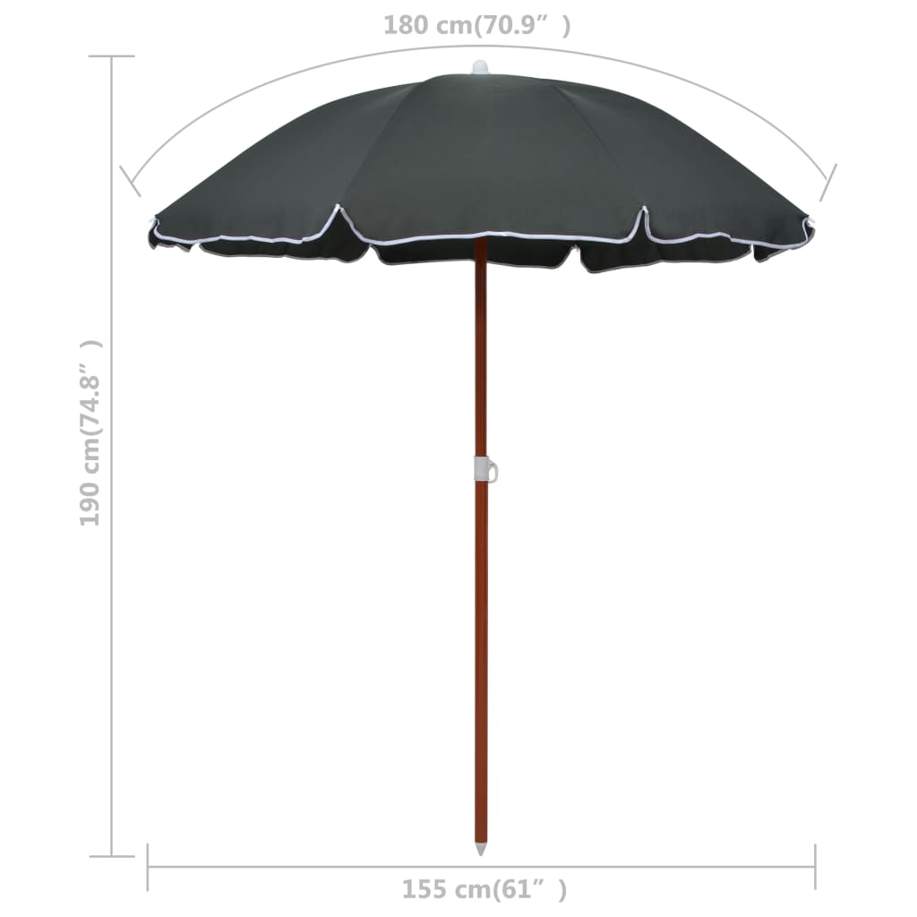 Ombrellone con Palo in Acciaio 180 cm Antracite