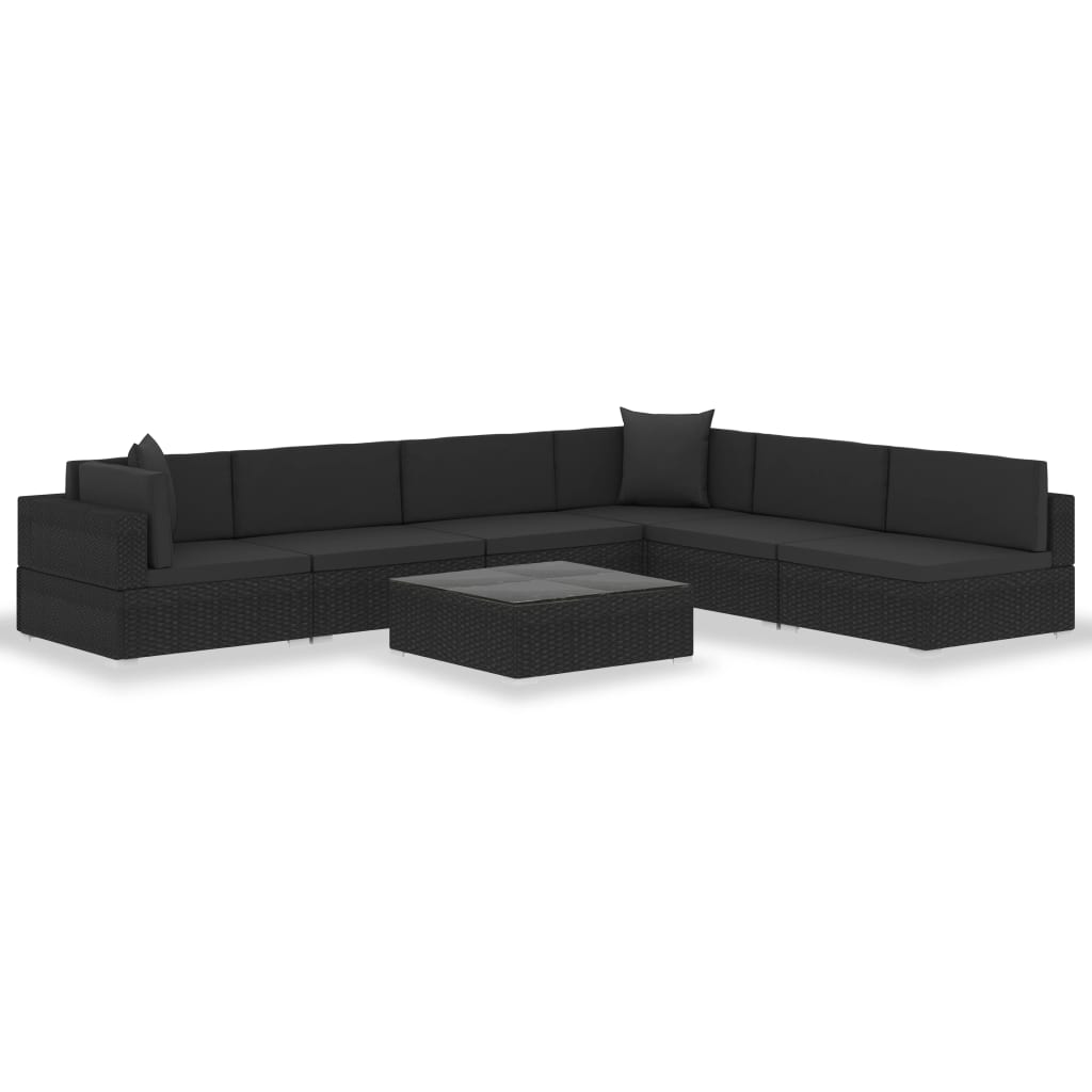 Set Divani da Giardino 7 pz con Cuscini in Polyrattan Nero