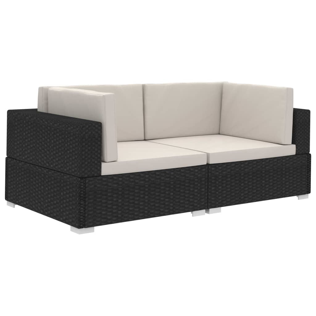 Poltrone Modulari ad Angolo con Cuscini 2 pz Polyrattan Nero