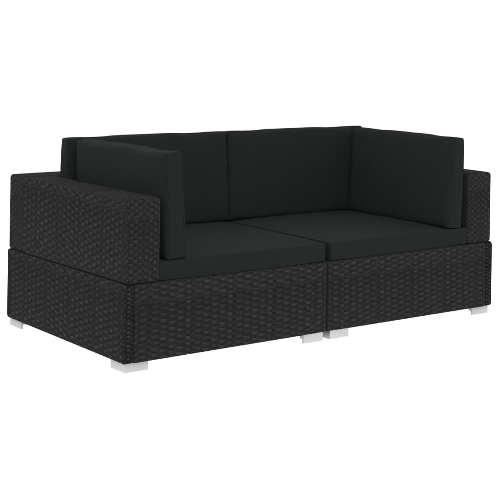 Poltrone Modulari ad Angolo con Cuscini 2 pz Polyrattan Nero