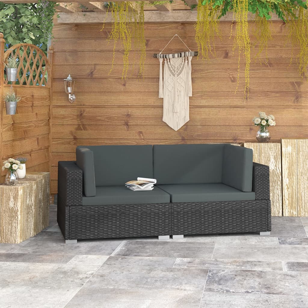 Poltrone Modulari ad Angolo con Cuscini 2 pz Polyrattan Nero