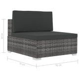 Set Divani da Giardino 3 pz con Cuscini in Polyrattan Grigio