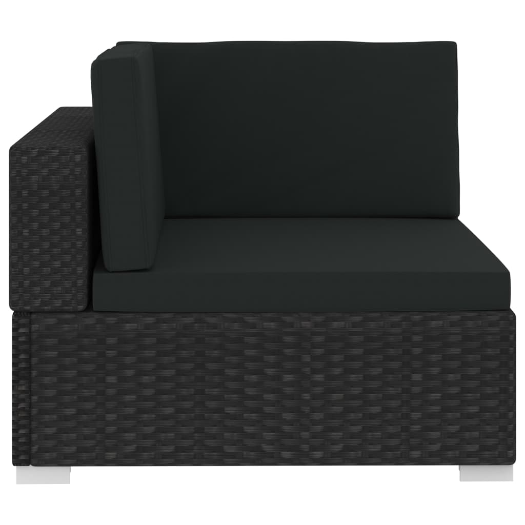 Set Divani da Giardino 3 pz con Cuscini in Polyrattan Nero