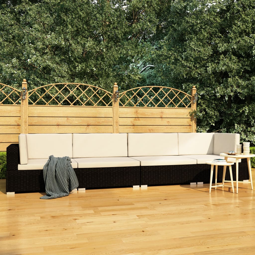 Set Divani da Giardino 4 pz con Cuscini in Polyrattan Nero