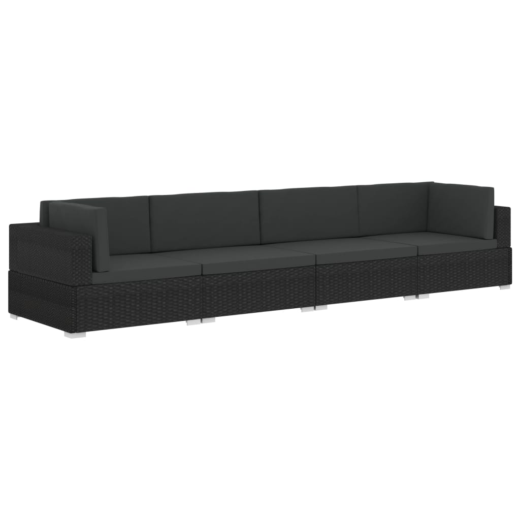 Set Divani da Giardino 4 pz con Cuscini in Polyrattan Nero