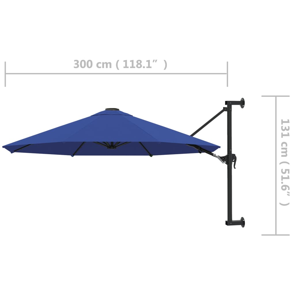 Ombrellone a Muro con Palo in Metallo 300 cm Blu