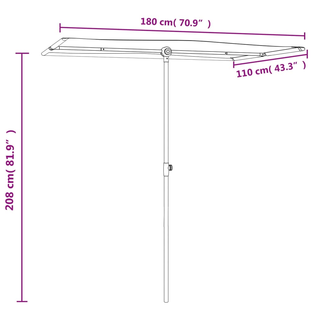 Ombrellone da Esterni con Palo in Alluminio 180x110cm Talpa