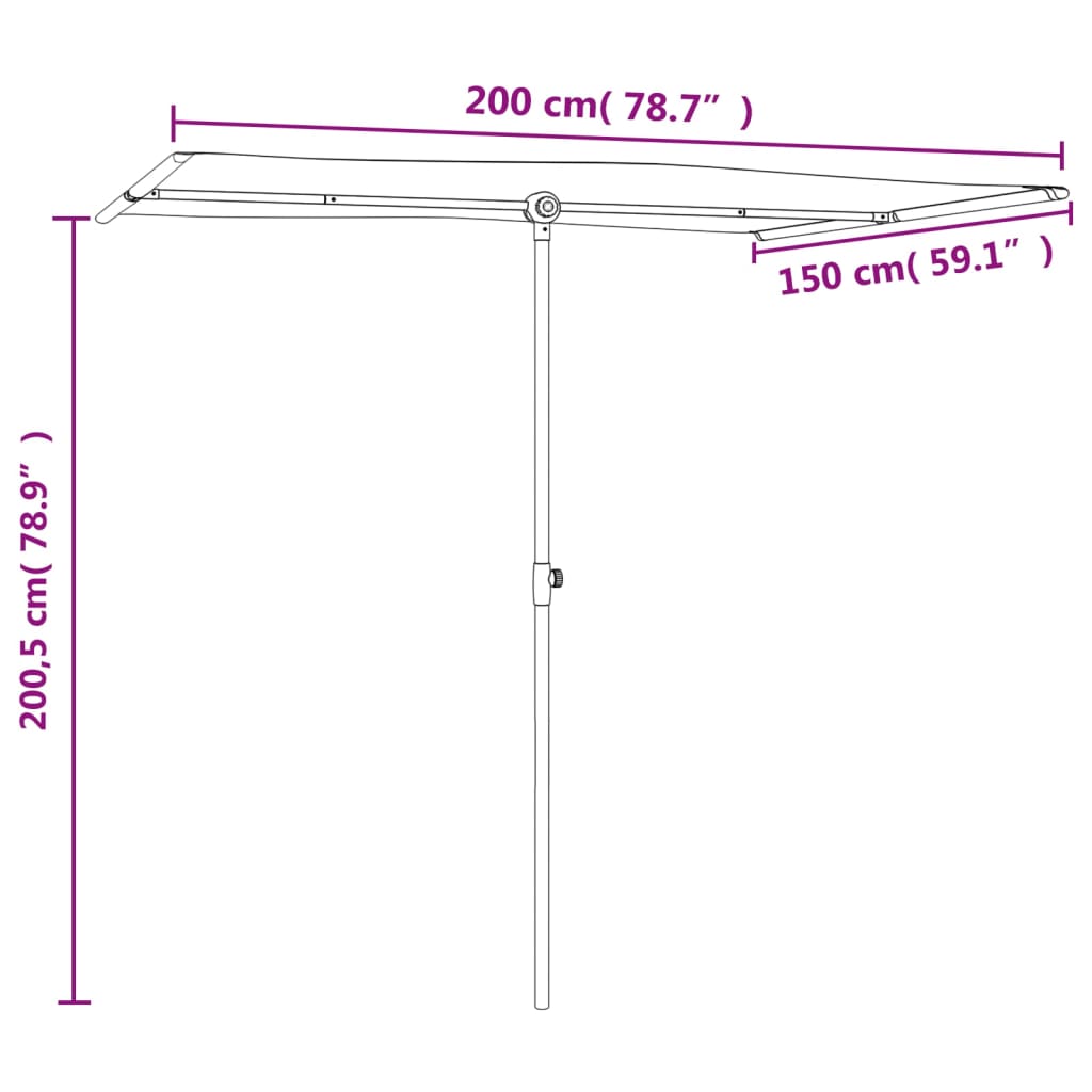 Ombrellone da Esterni con Palo in Alluminio 2x1,5 m Nero