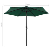Ombrellone con Luci a LED e Palo Alluminio 270 cm Verde