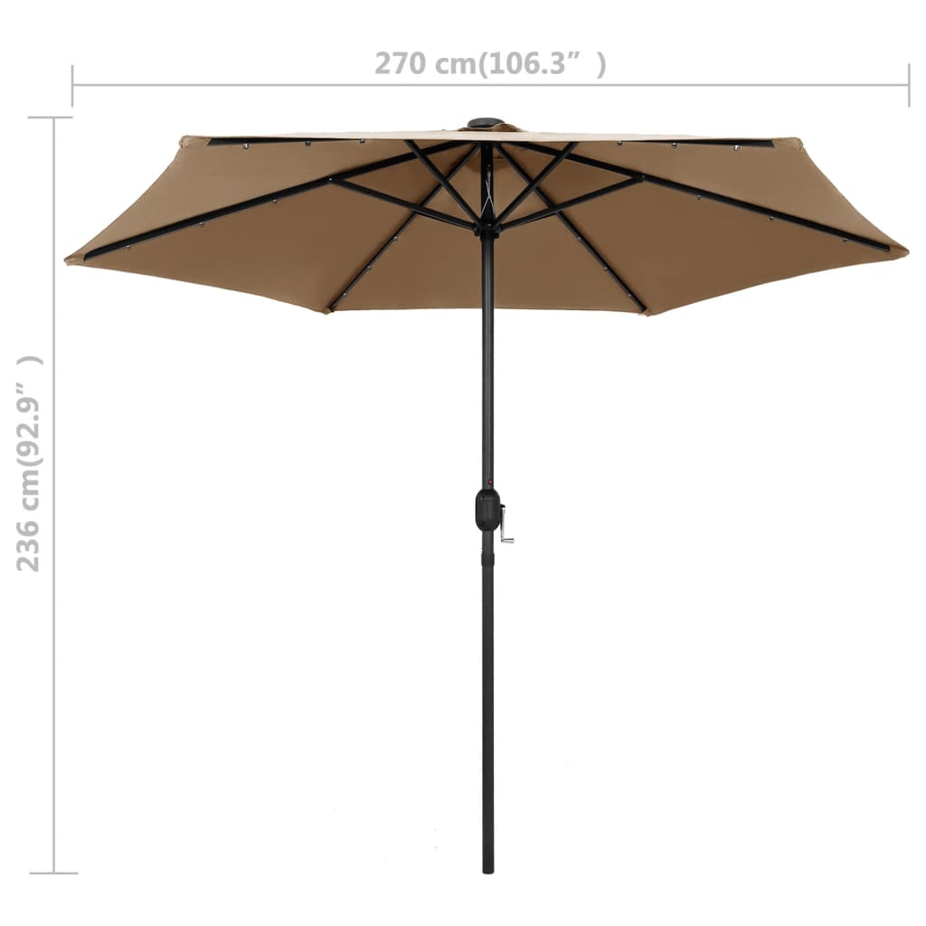 Ombrellone con Luci a LED e Palo Alluminio 270 cm Grigio Talpa