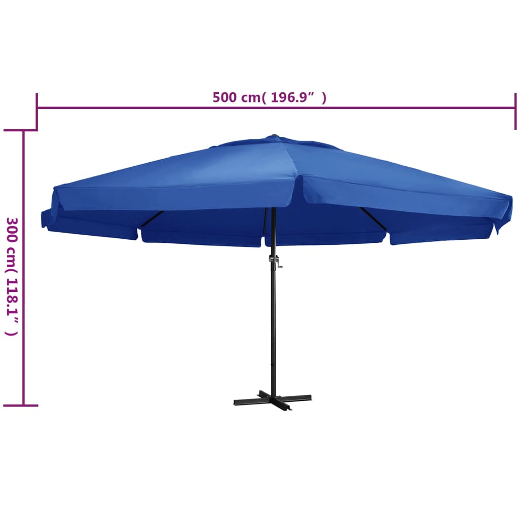 Ombrellone da Esterni con Palo in Alluminio 500 cm Azzurro